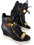 Giuseppe Zanotti black croc-embossed leather wedge sneakers - eu 36 / us 6