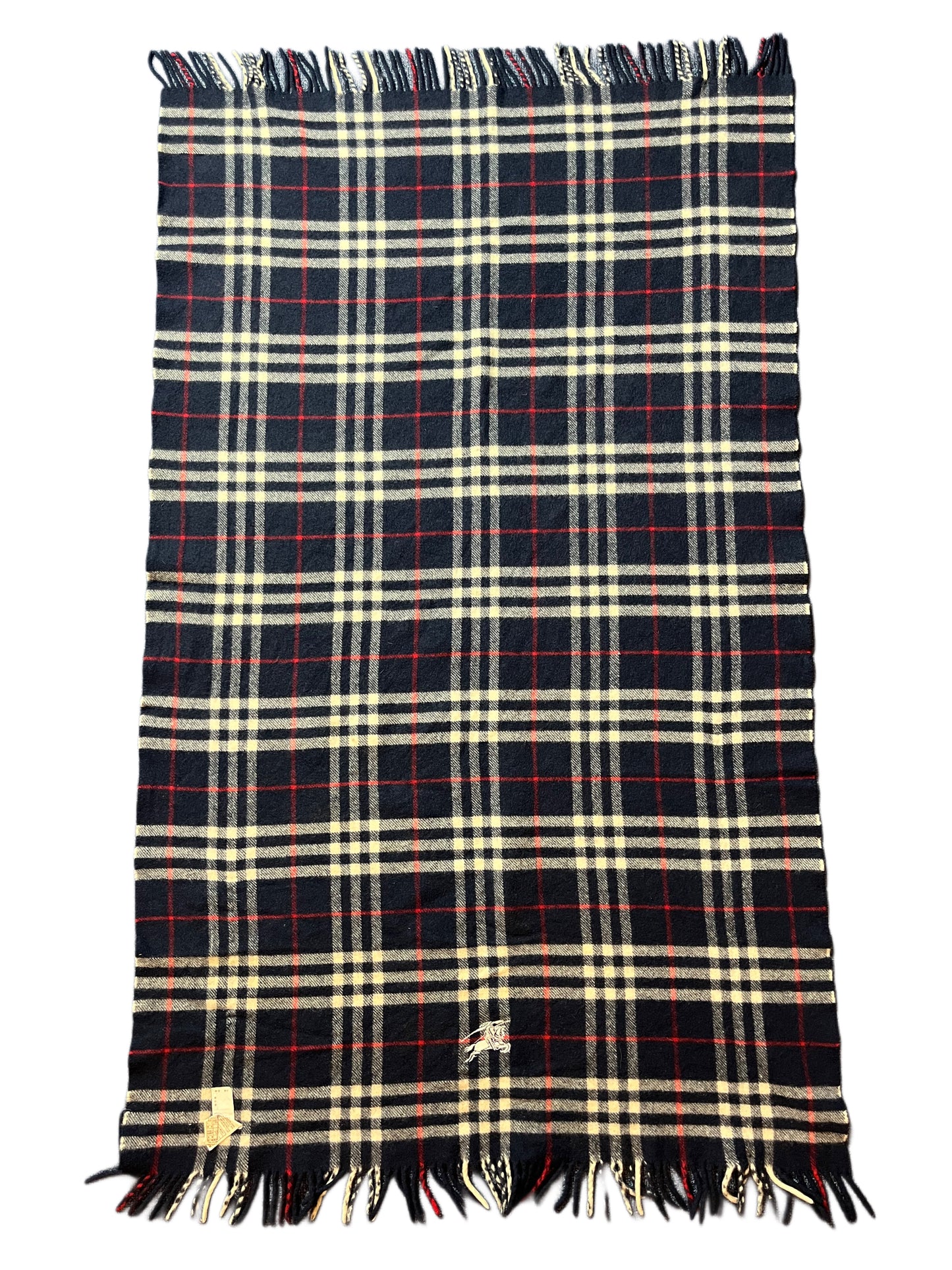 00’s Burberry - Big Logo wool scarf - navy