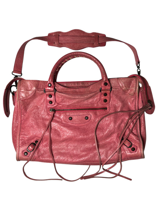2011 BALENCIAGA Pink Lambskin Leather Motorcycle City Bag - pink