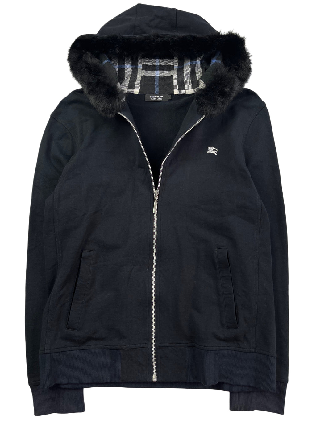 00’s BURBERRY rabbit fur zip hoodie (M/L) - black
