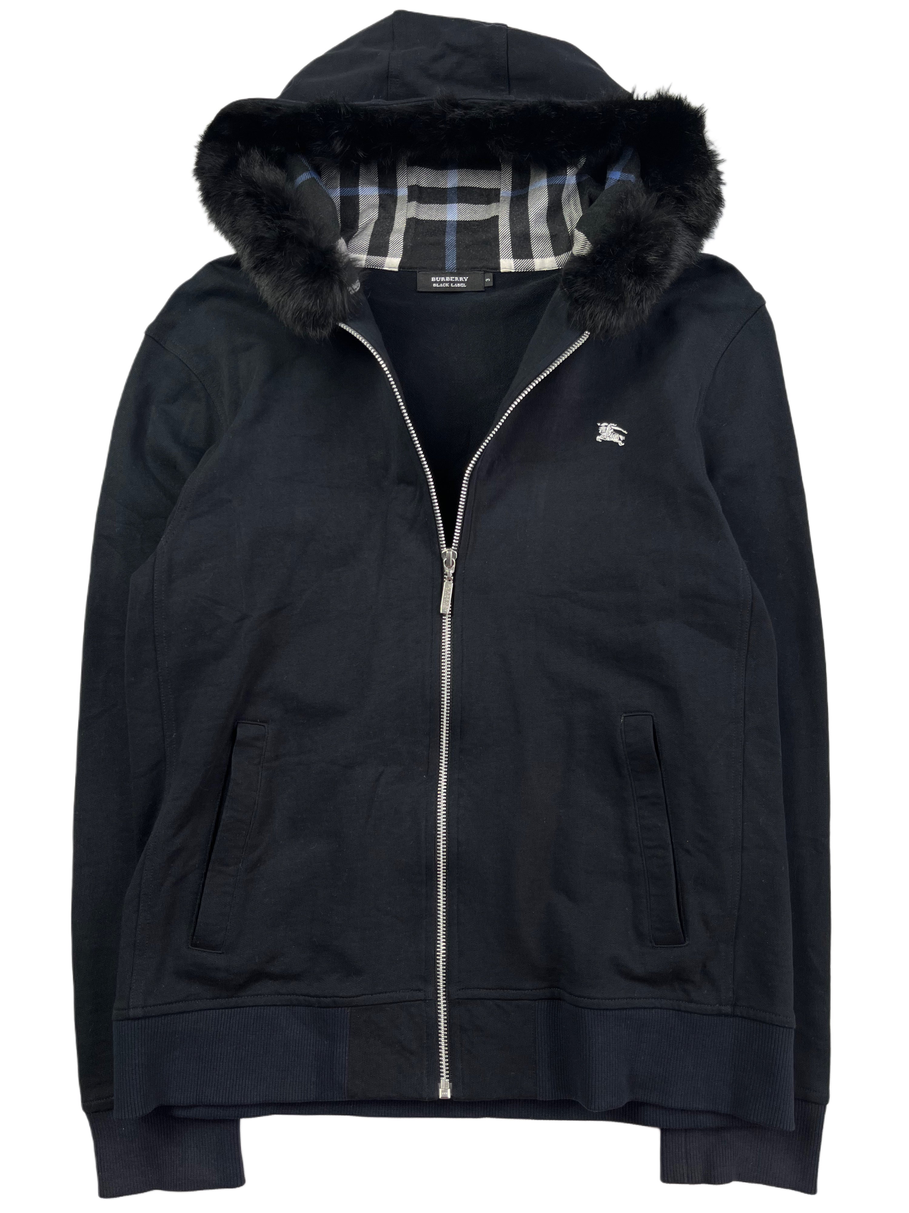 00’s BURBERRY rabbit fur zip hoodie (M/L) - black