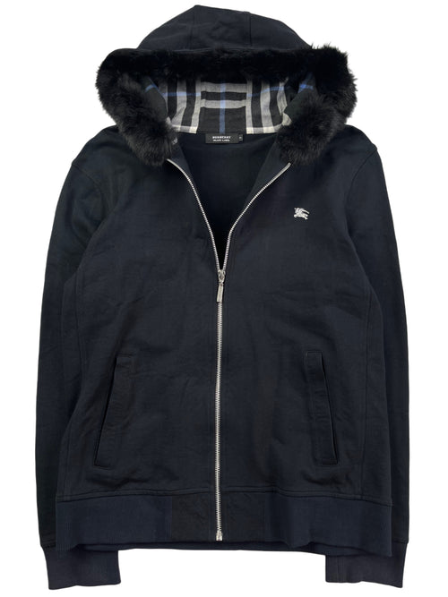 00’s BURBERRY rabbit fur zip hoodie (M/L) - black