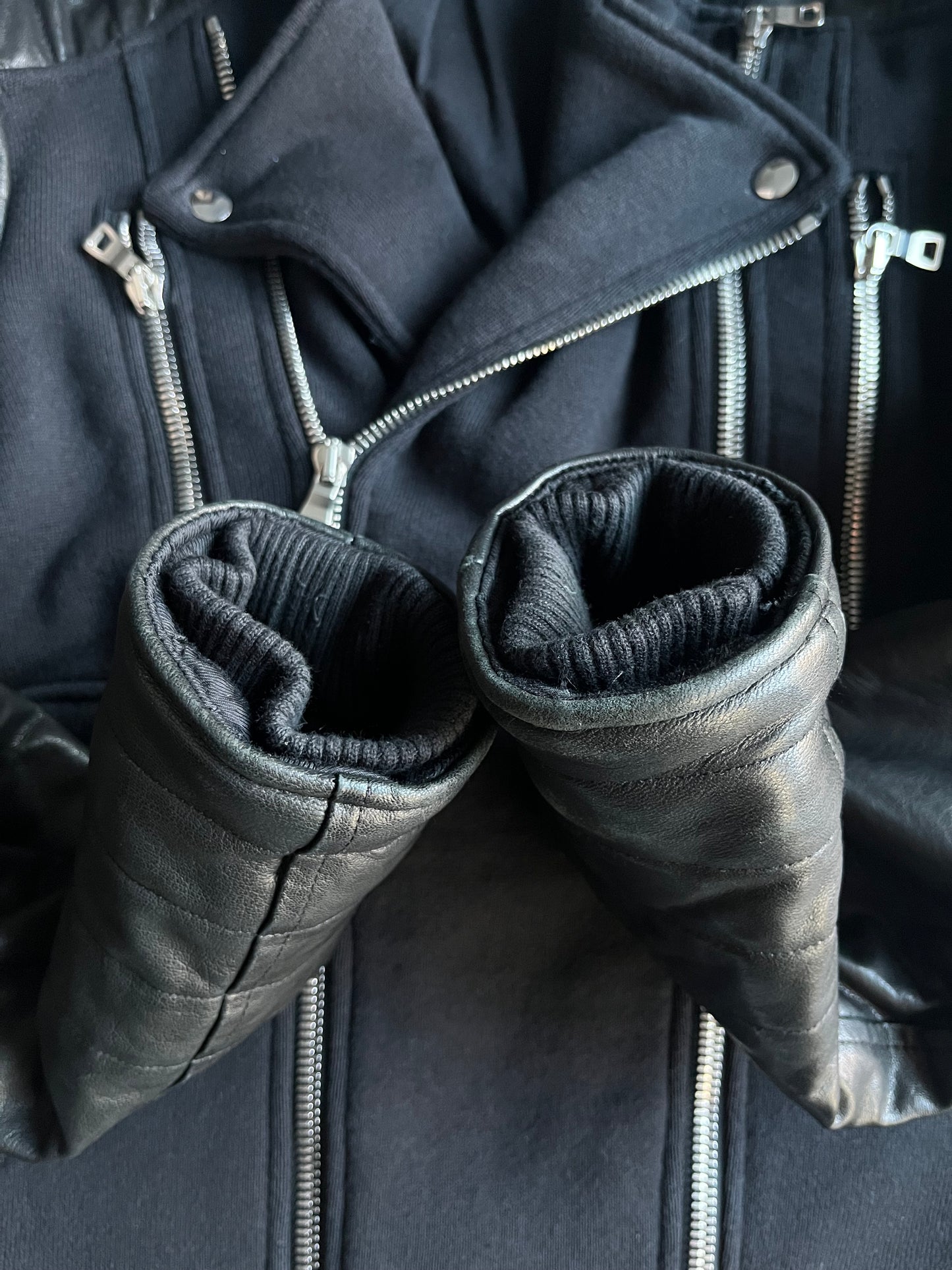 2015 BALMAIN leather & cotton biker jacket - size L - black