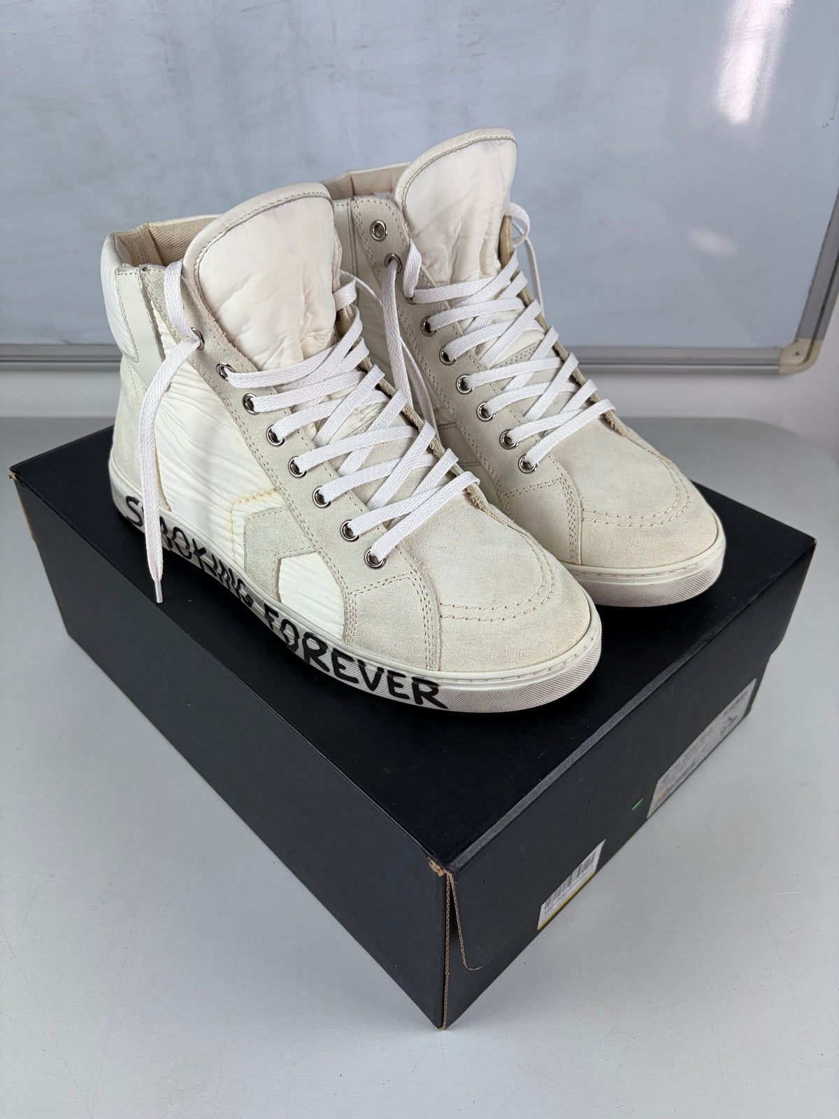 Saint Laurent ‘Smoking Forever’ nylon & suede high tops - eu41/us8/uk7
