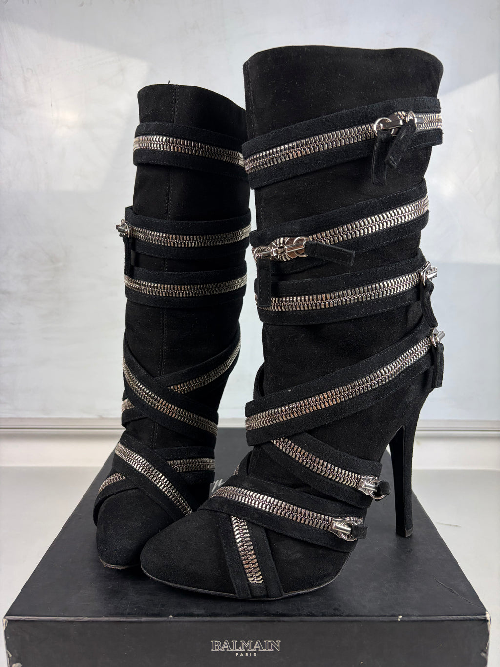 2009 BALMAIN x Giuseppe Zanotti suede zipper boots - eu 38.5 / us 8.5