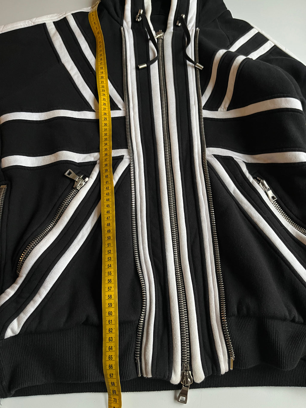 Balmain Union Jack multi zips heavy cotton hoodie (L) - black