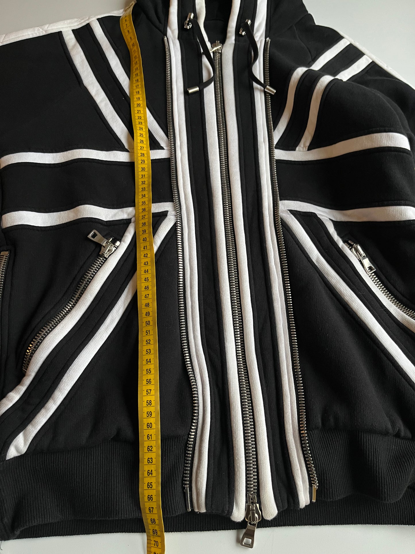 Balmain Union Jack multi zips heavy cotton hoodie (L) - black