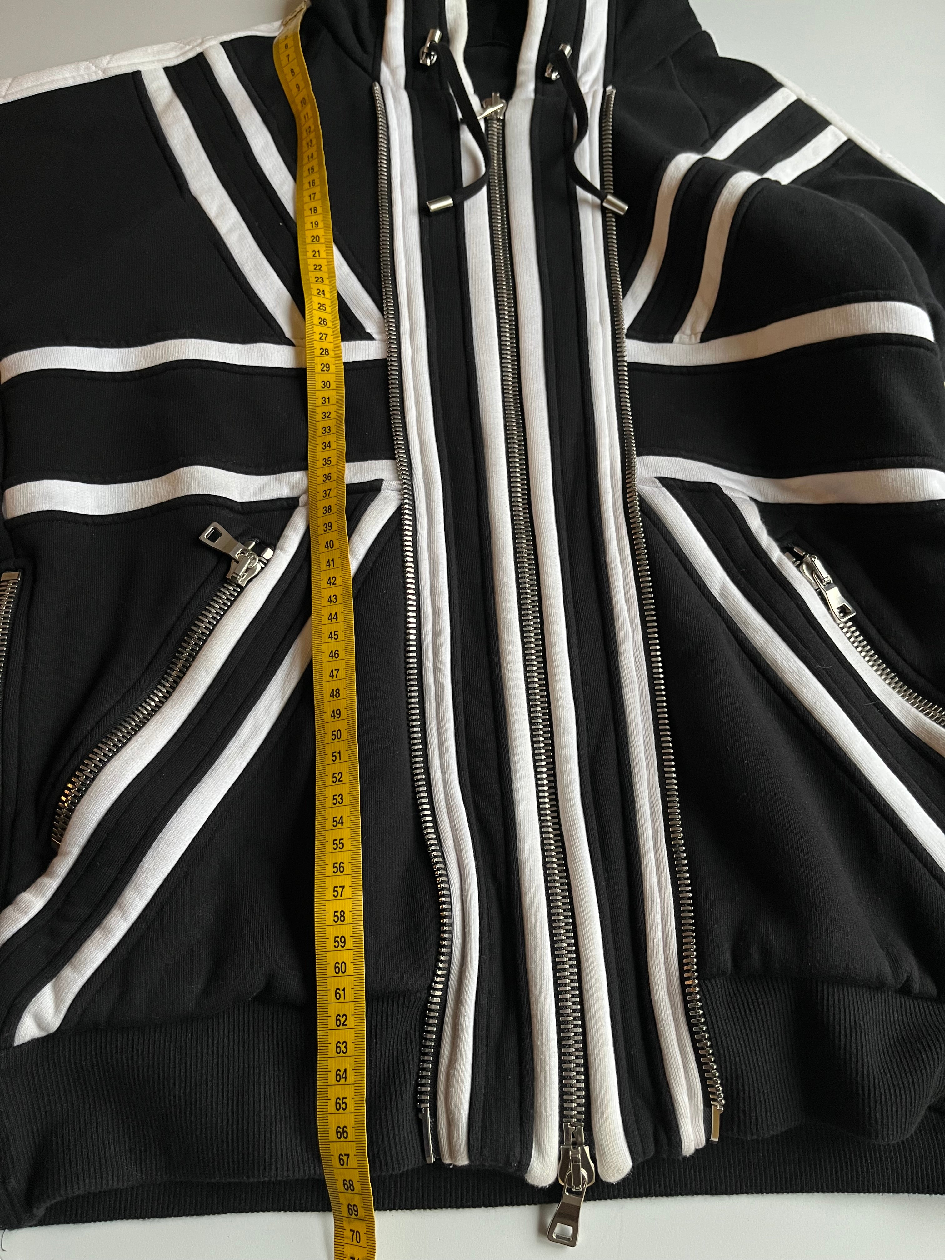 Balmain Union Jack multi zips heavy cotton hoodie (L) - black