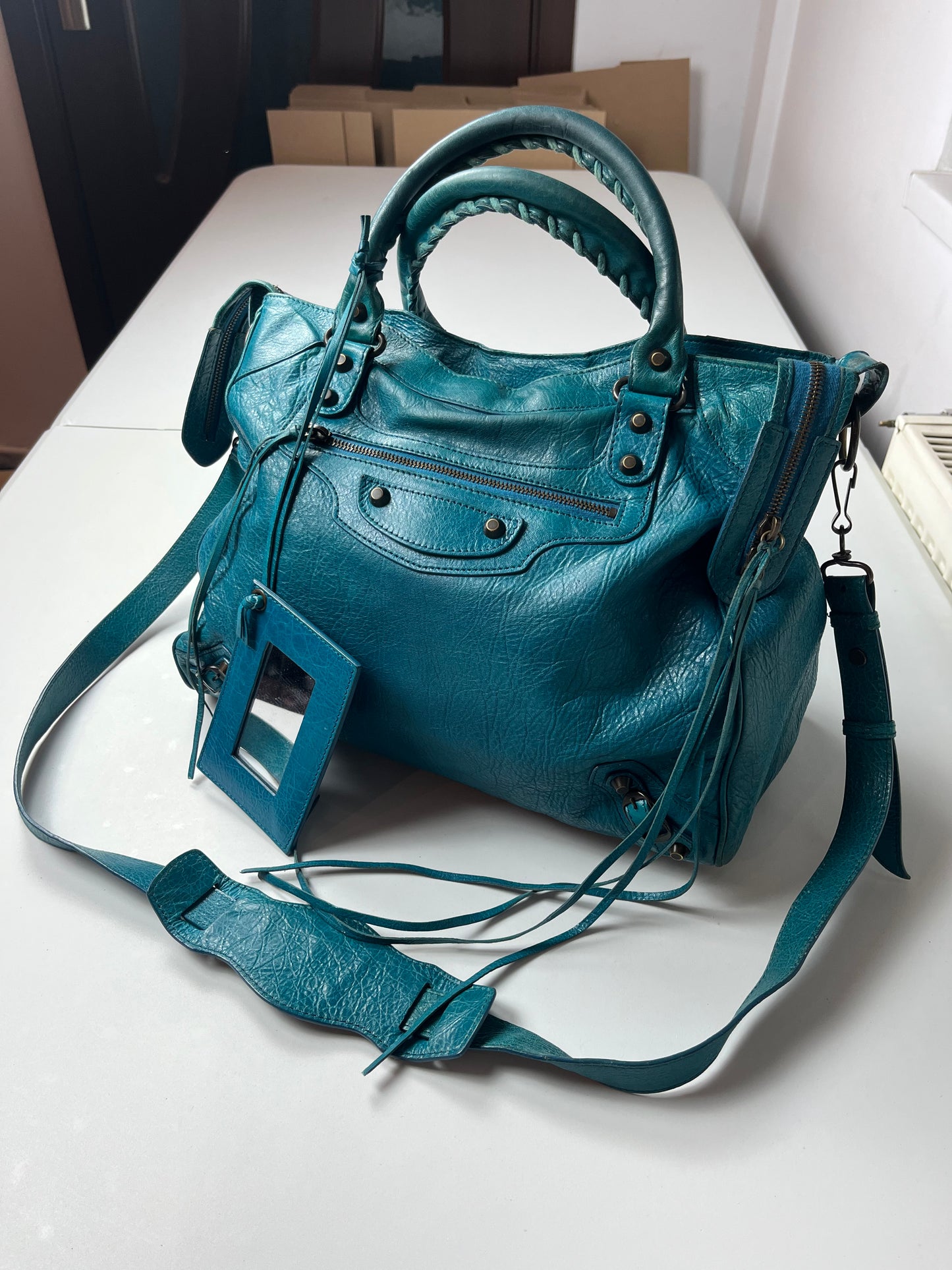 2012 BALENCIAGA
Blue Lambskin Leather Motorcycle City Bag