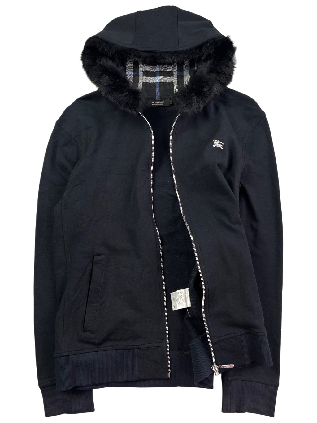 00’s BURBERRY rabbit fur zip hoodie (M/L) - black