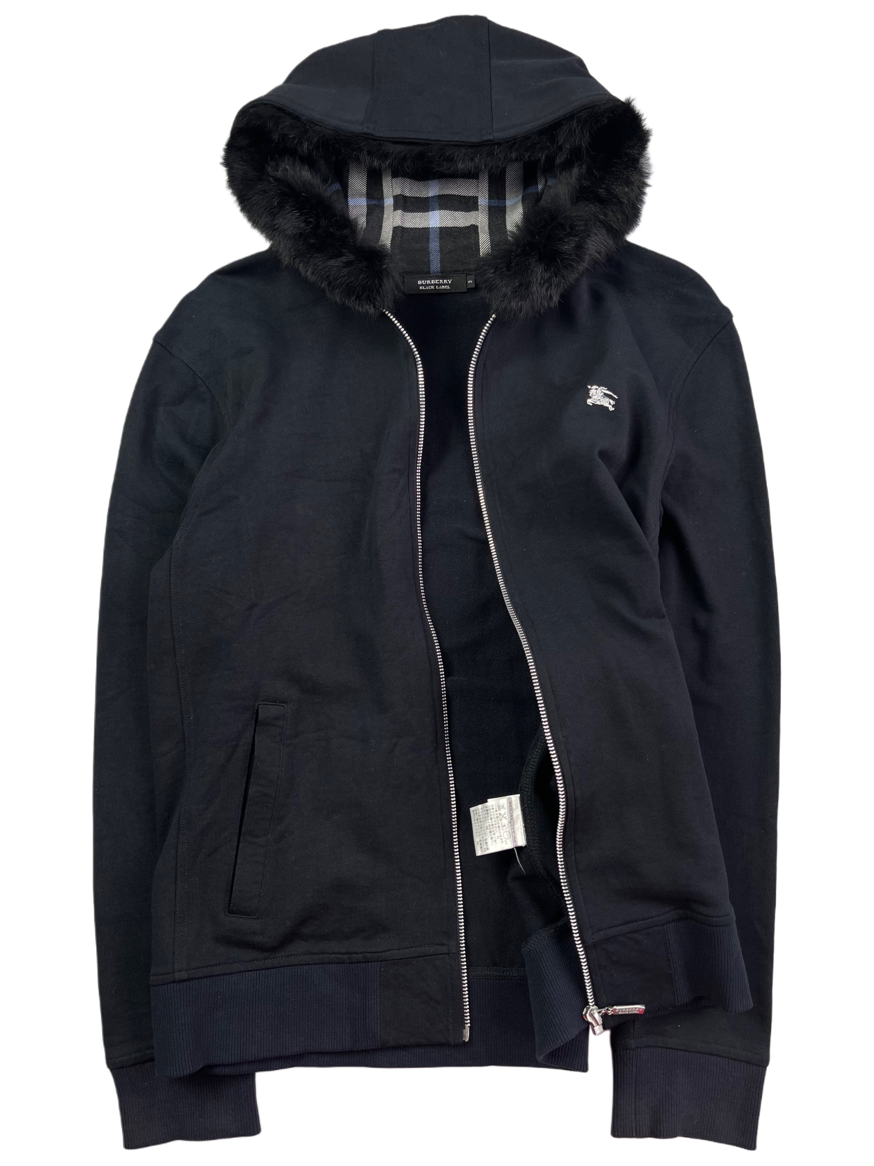 00’s BURBERRY rabbit fur zip hoodie (M/L) - black