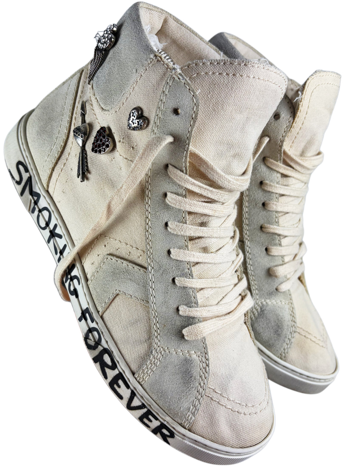 Saint Laurent ‘Smoking Forever’ canvas & suede high tops - eu41.5/us8.5/uk7.5