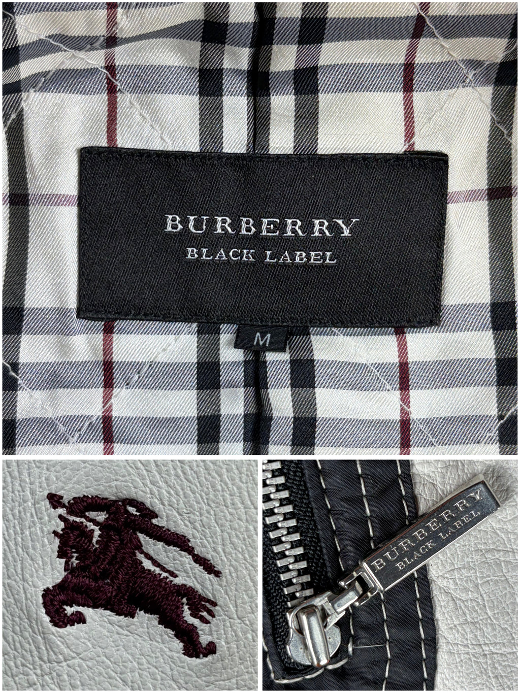 00’s BURBERRY Black Label leather & denim rabbit fur hooded jacket (S/M) - white & navy
