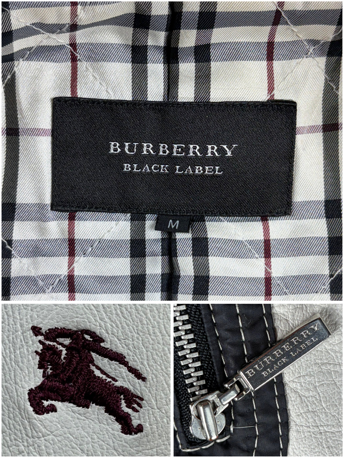 00’s BURBERRY Black Label leather & denim rabbit fur hooded jacket (S/M) - white & navy
