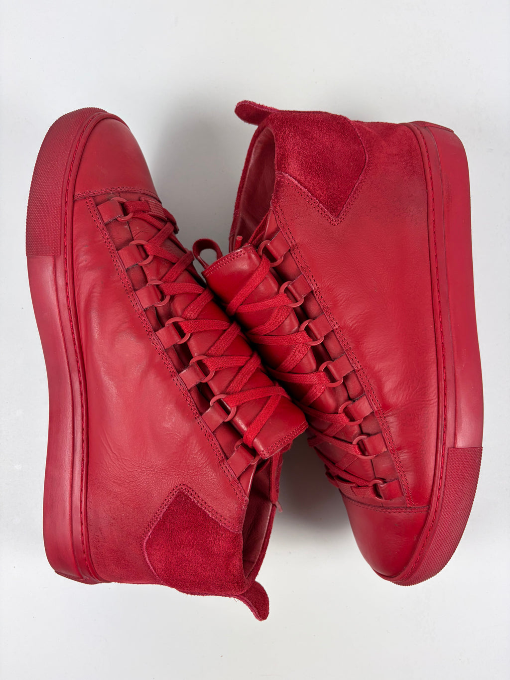Balenciaga arena leather & suede high tops - eu 41 - red