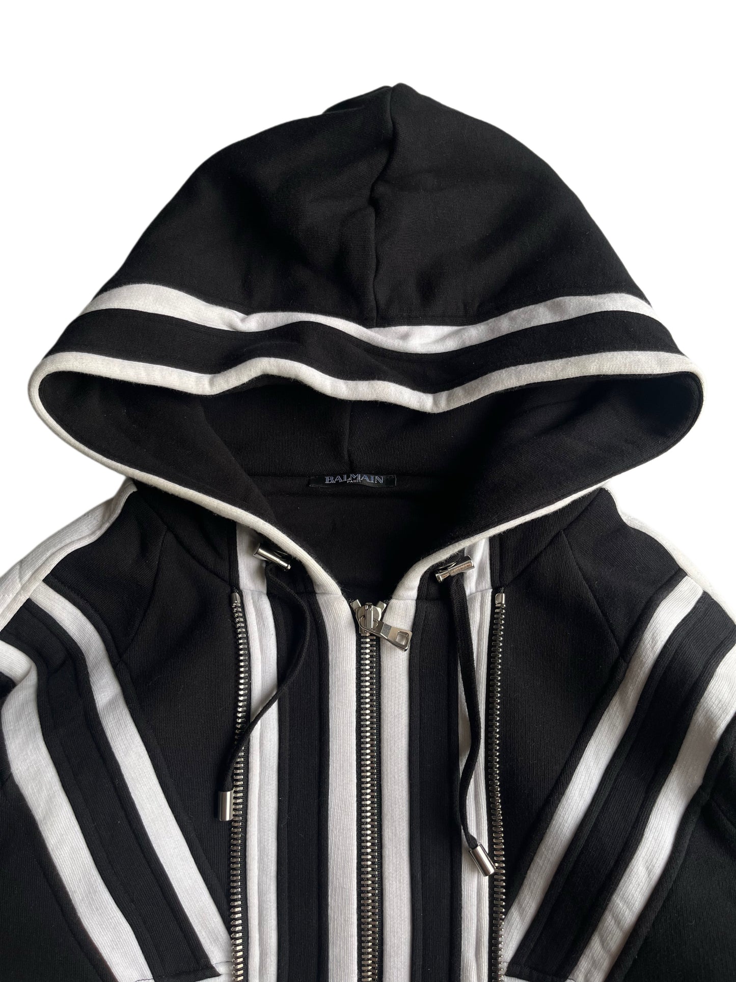 Balmain Union Jack multi zips heavy cotton hoodie (L) - black