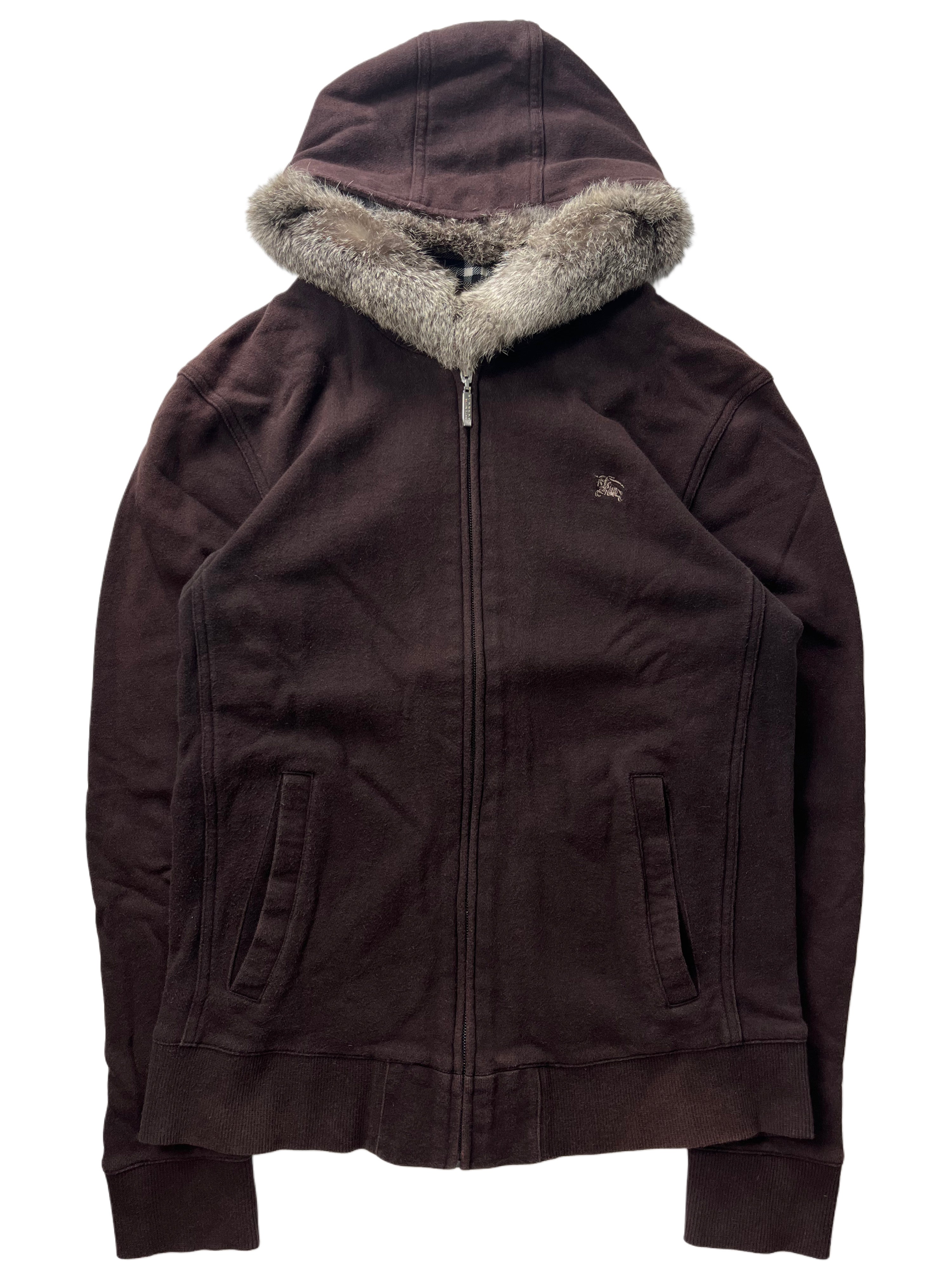 00’s BURBERRY rabbit fur zip hoodie (XS/S) - burgundy