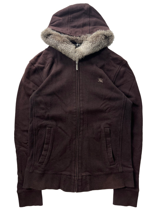 00’s BURBERRY rabbit fur zip hoodie (XS/S) - burgundy