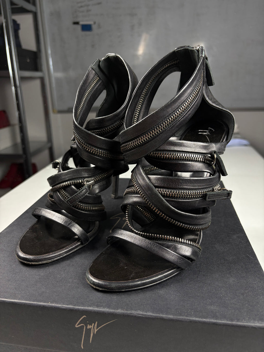2009 BALMAIN x Giuseppe Zanotti leather zipper heels - eu 39 / us 9 / uk 6 - black
