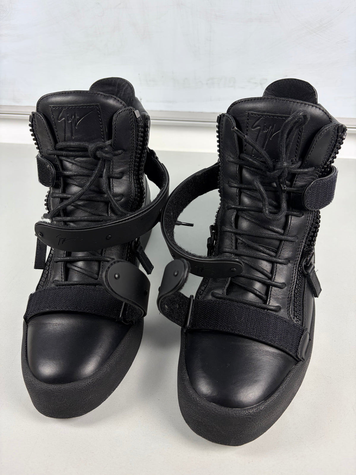 Giuseppe Zanotti 'Coby' double strap high tops - eu 44 / us 11 / uk 10 - triple black