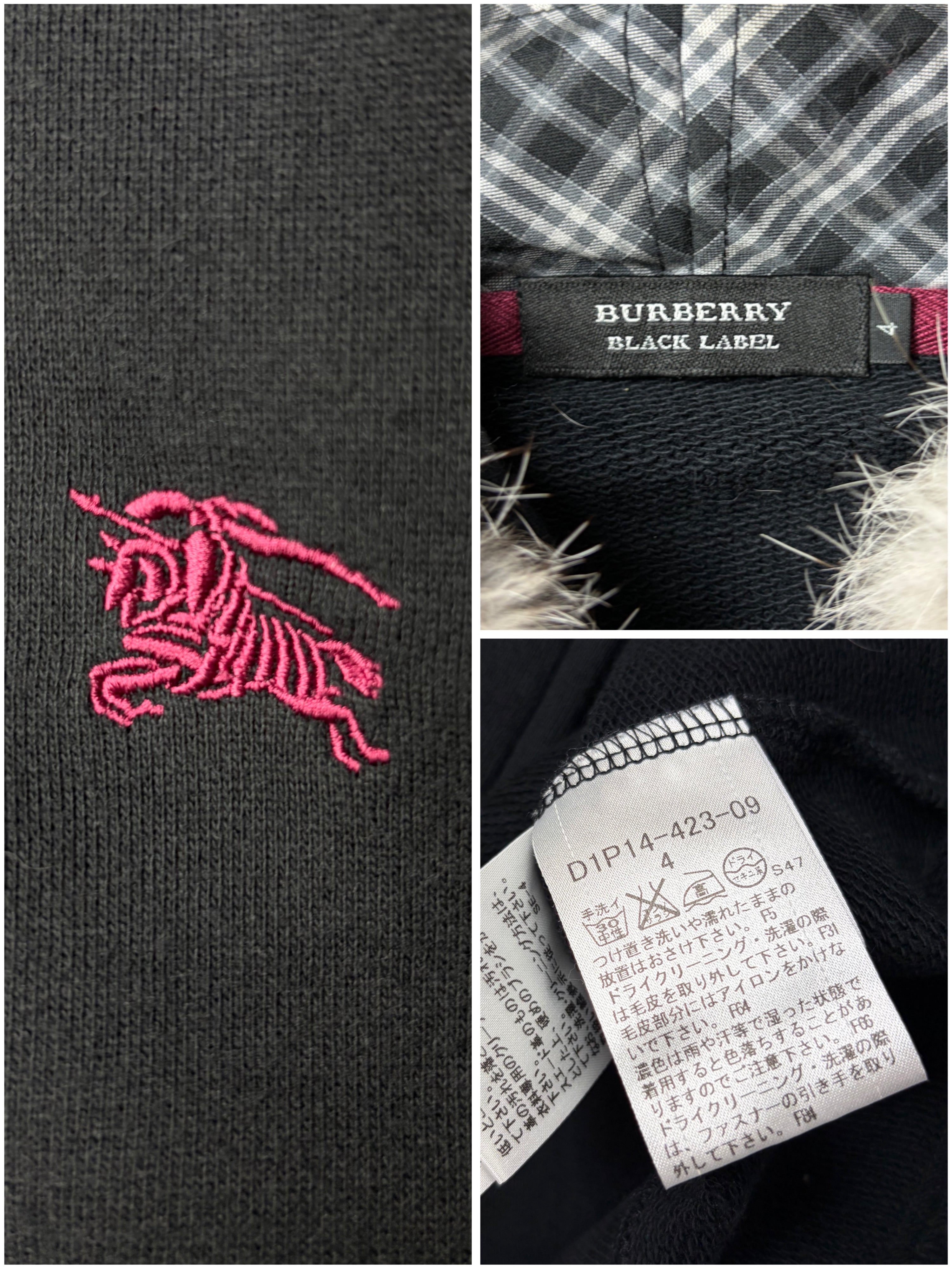 00’s Burberry Black Label rabbit fur zip up hoodie - L/XL - black