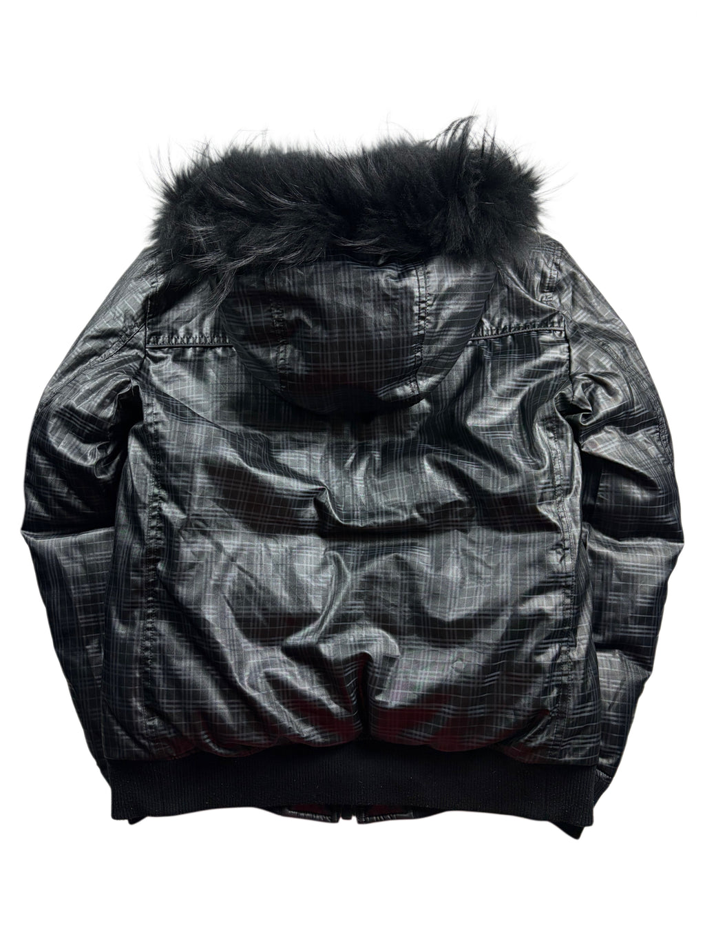 00’s BURBERRY Black Label reversible real fur down bomber jacket (M/L) - black