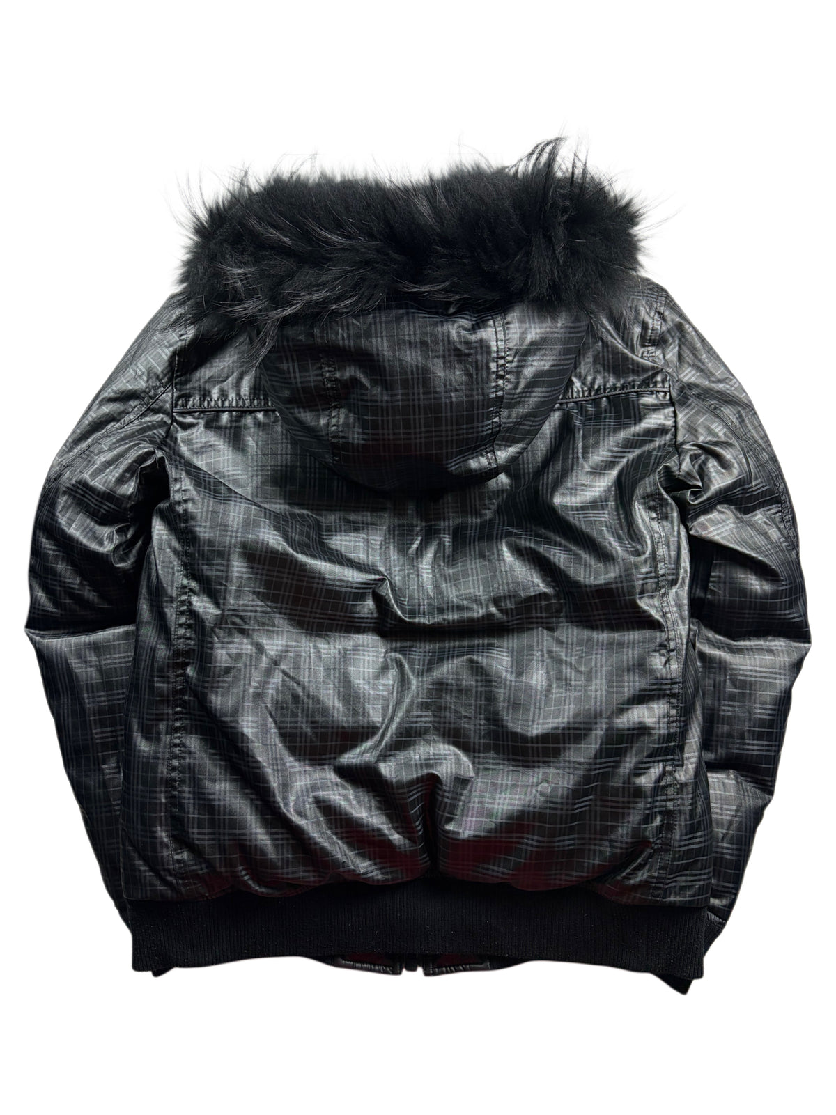 00’s BURBERRY Black Label reversible real fur down bomber jacket (M/L) - black