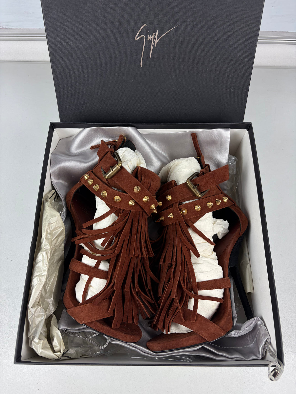 Giuseppe Zanotti ‘Alien’ brown suede fringe sandals - eu 37 / us 7 / uk 4