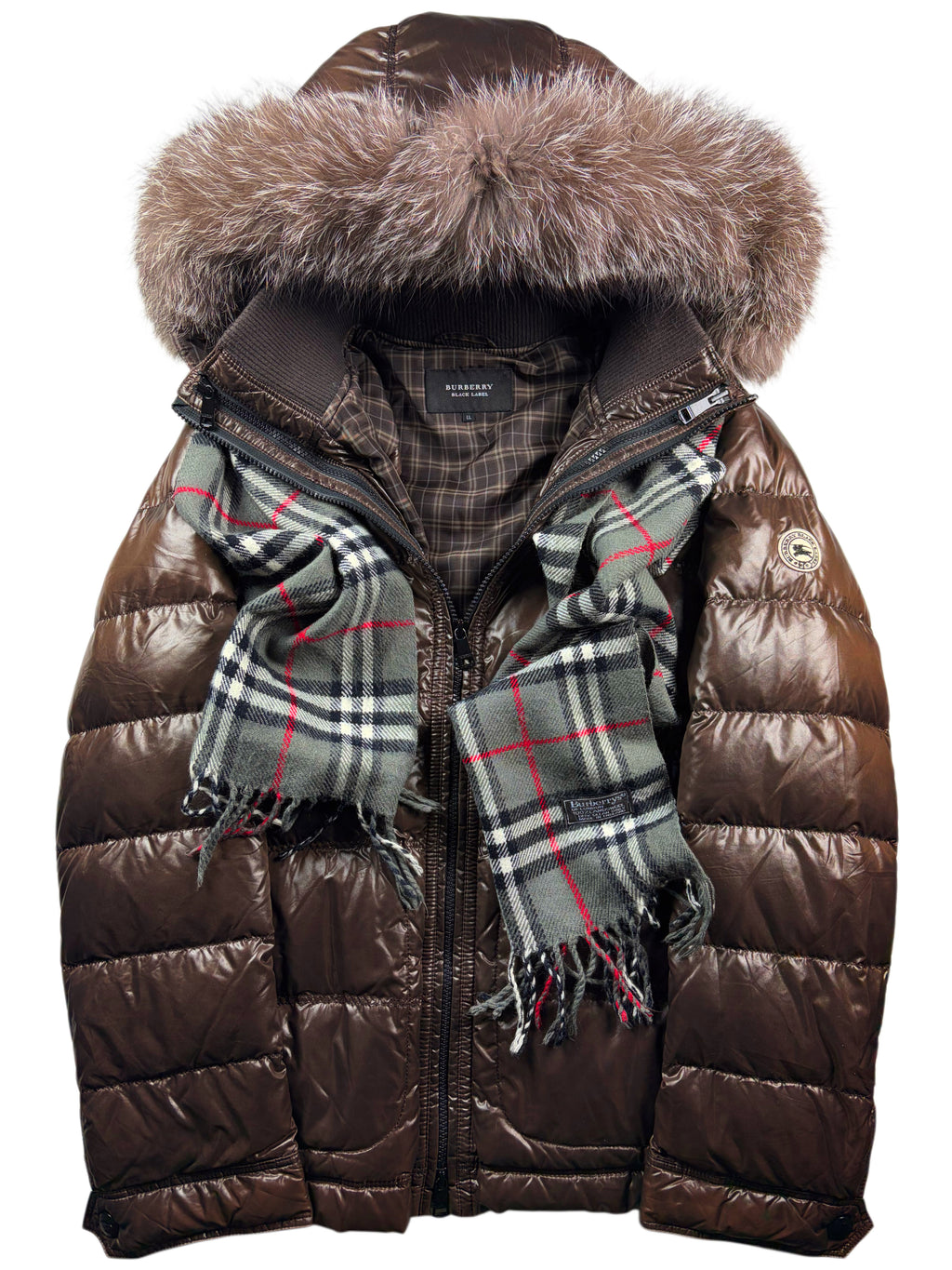 00’s BURBERRY Black Label 2 in 1 real fur down jacket (LL) - brown