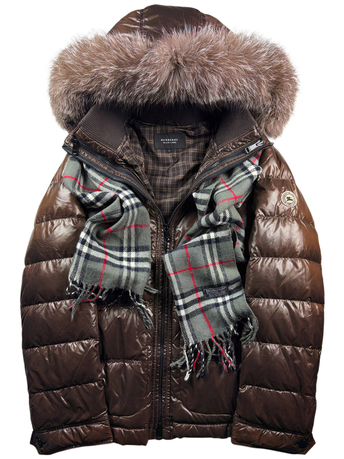 00’s BURBERRY Black Label 2 in 1 real fur down jacket (LL) - brown