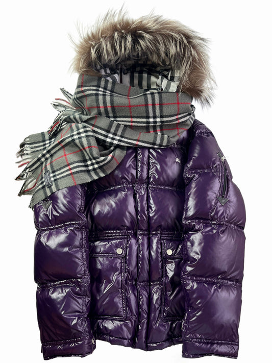 00’s BURBERRY made in Japan real fur down jacket (L/LL) - purple