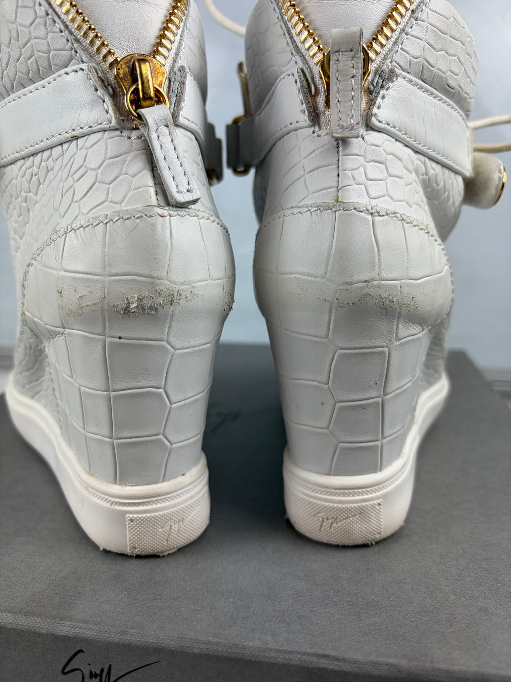 Giuseppe Zanotti white croc-embossed leather wedge sneakers - eu 37.5 / us 7.5 / uk 4.5