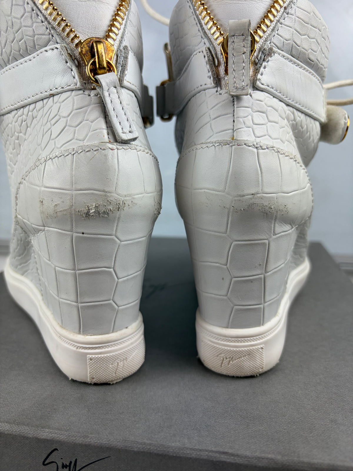 Giuseppe Zanotti white croc-embossed leather wedge sneakers - eu 37.5 / us 7.5 / uk 4.5
