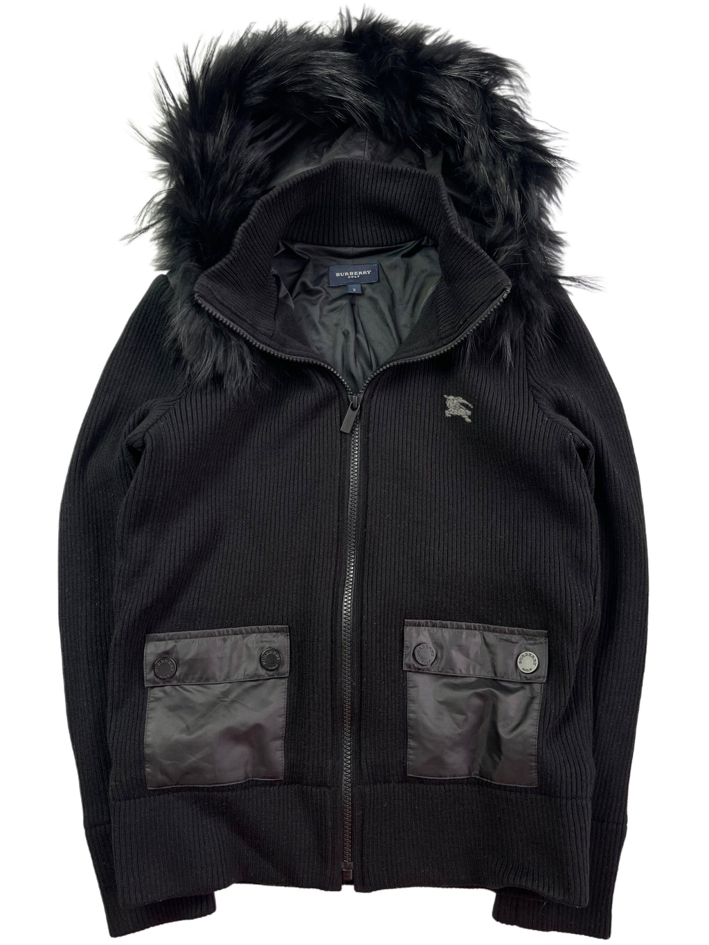 00’s BURBERRY racoon fur zip hoodie (XS/S) - black