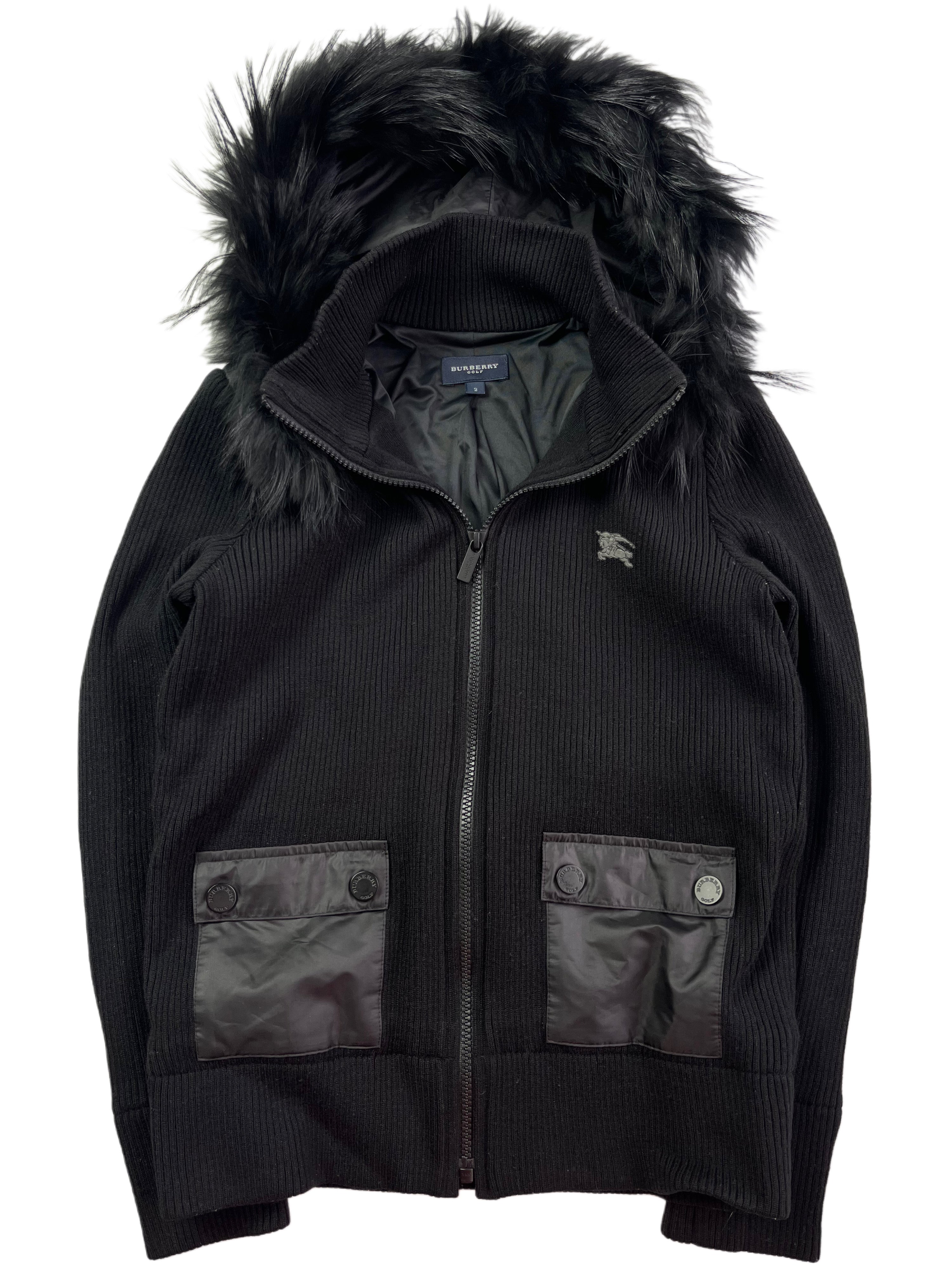 00’s BURBERRY racoon fur zip hoodie (XS/S) - black