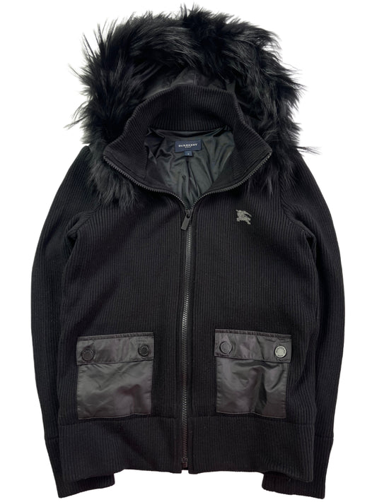 00’s BURBERRY racoon fur zip hoodie (XS/S) - black