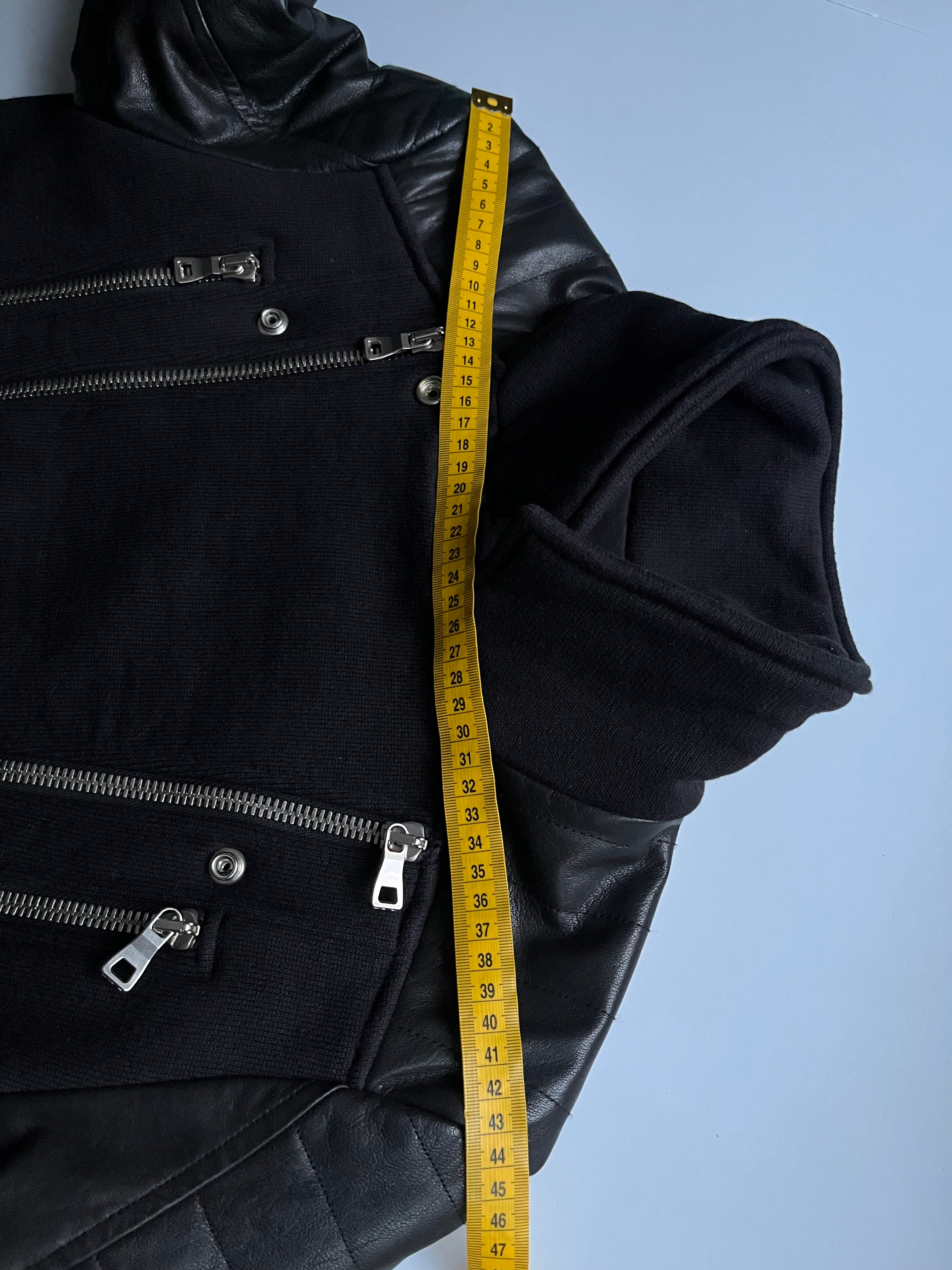 2015 BALMAIN leather & cotton biker jacket - size M - black