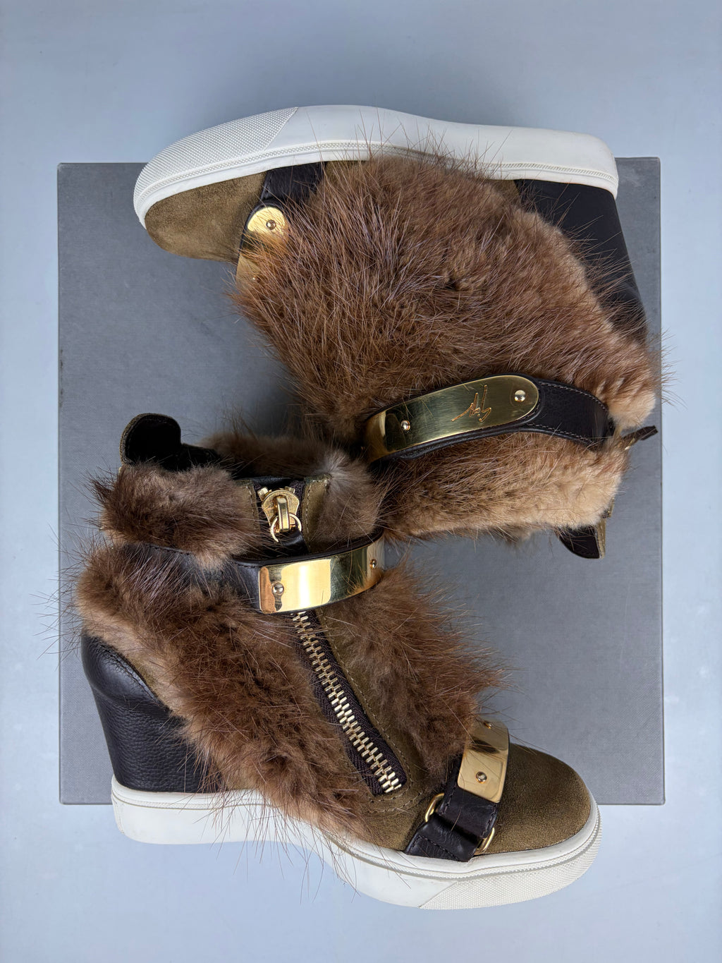 2012 Giuseppe Zanotti beaver fur wedge sneakers - eu 36 / us 6 / uk 3 - brown