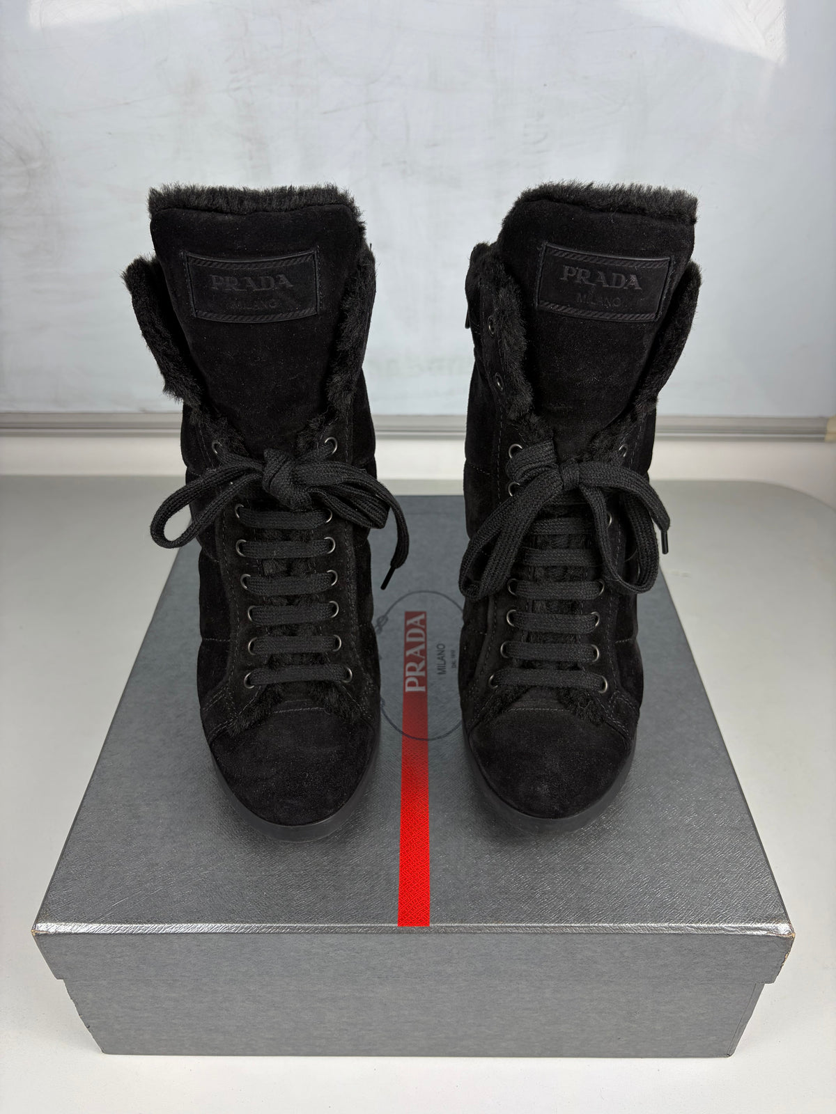 00’s PRADA Sport suede & fur wedge boots - eu 39.5 / us 9.5 / uk 6.5 - black