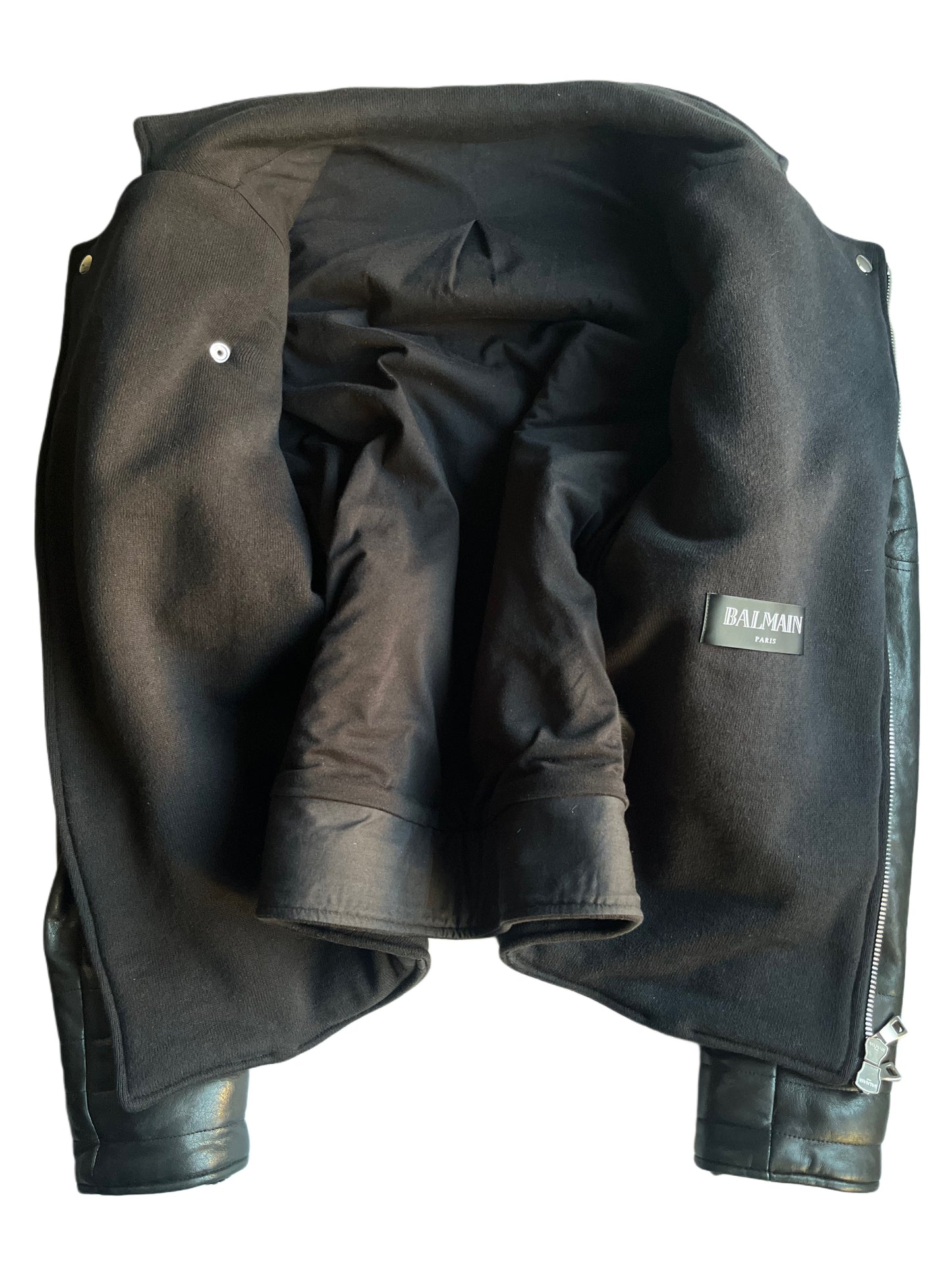 2015 BALMAIN leather & cotton biker jacket - size L - black