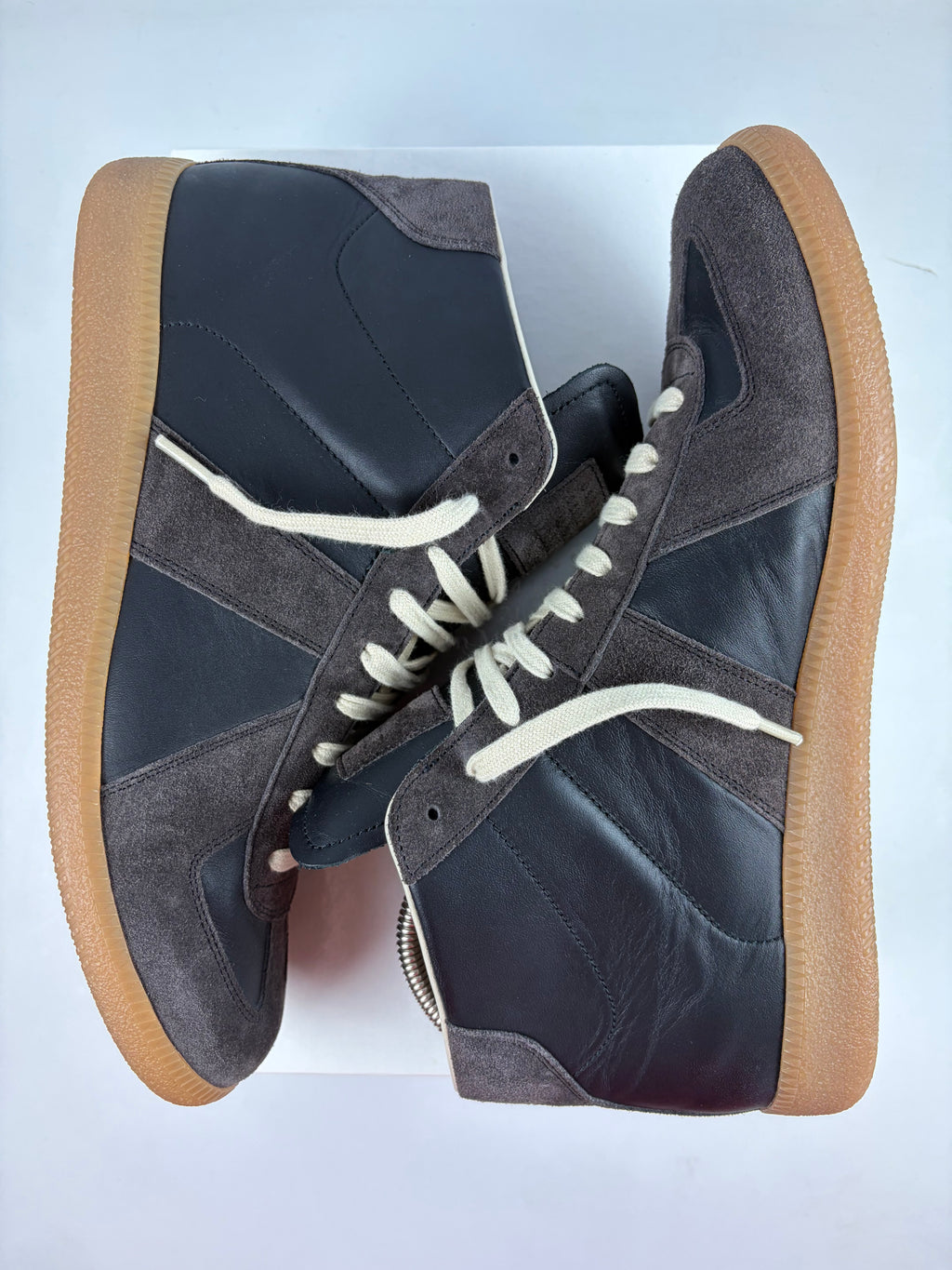 Maison Margiela high top suede & leather gats - eu 44 / us 11 - brown