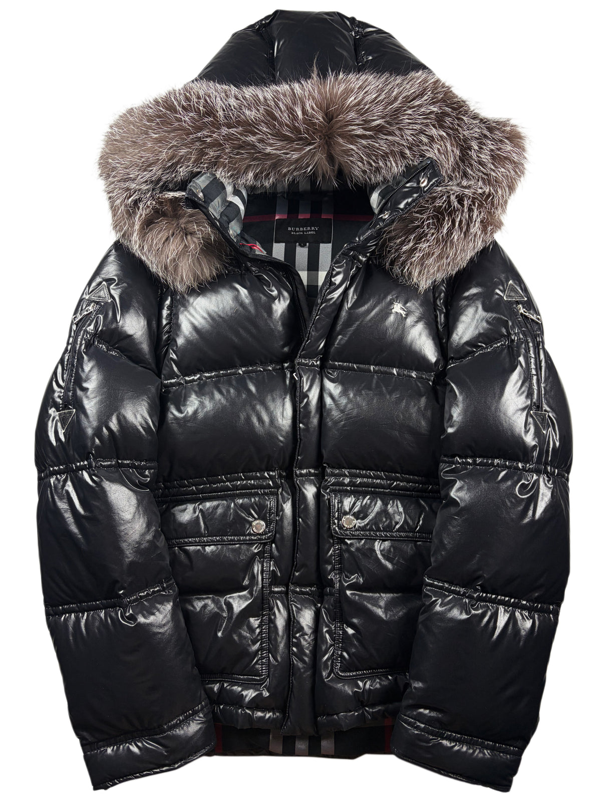 2009 BURBERRY Black Label convertible real fur down jacket / vest (M/L) - black