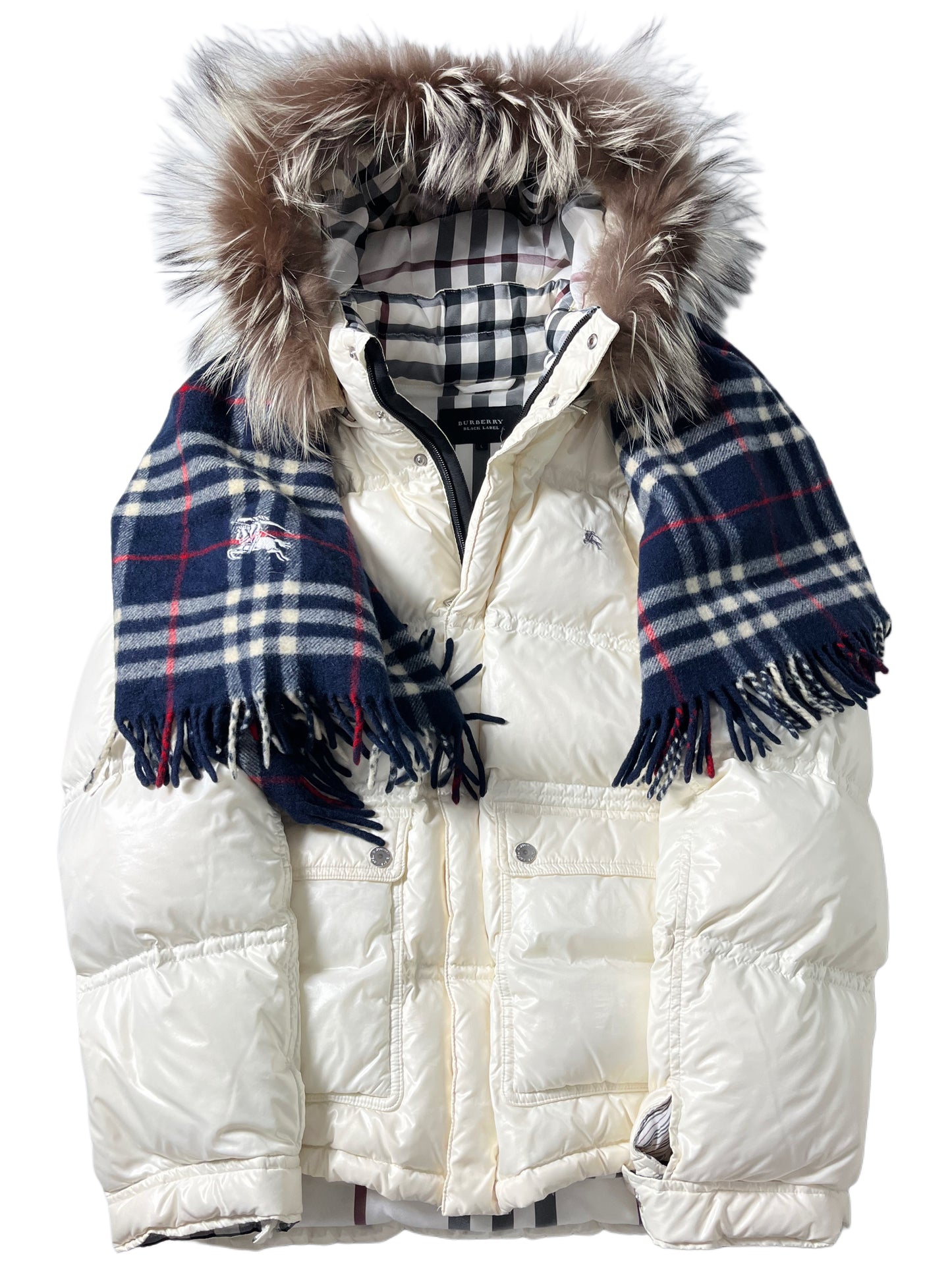 00’s BURBERRY made in Japan real fur down jacket (M/L) - white