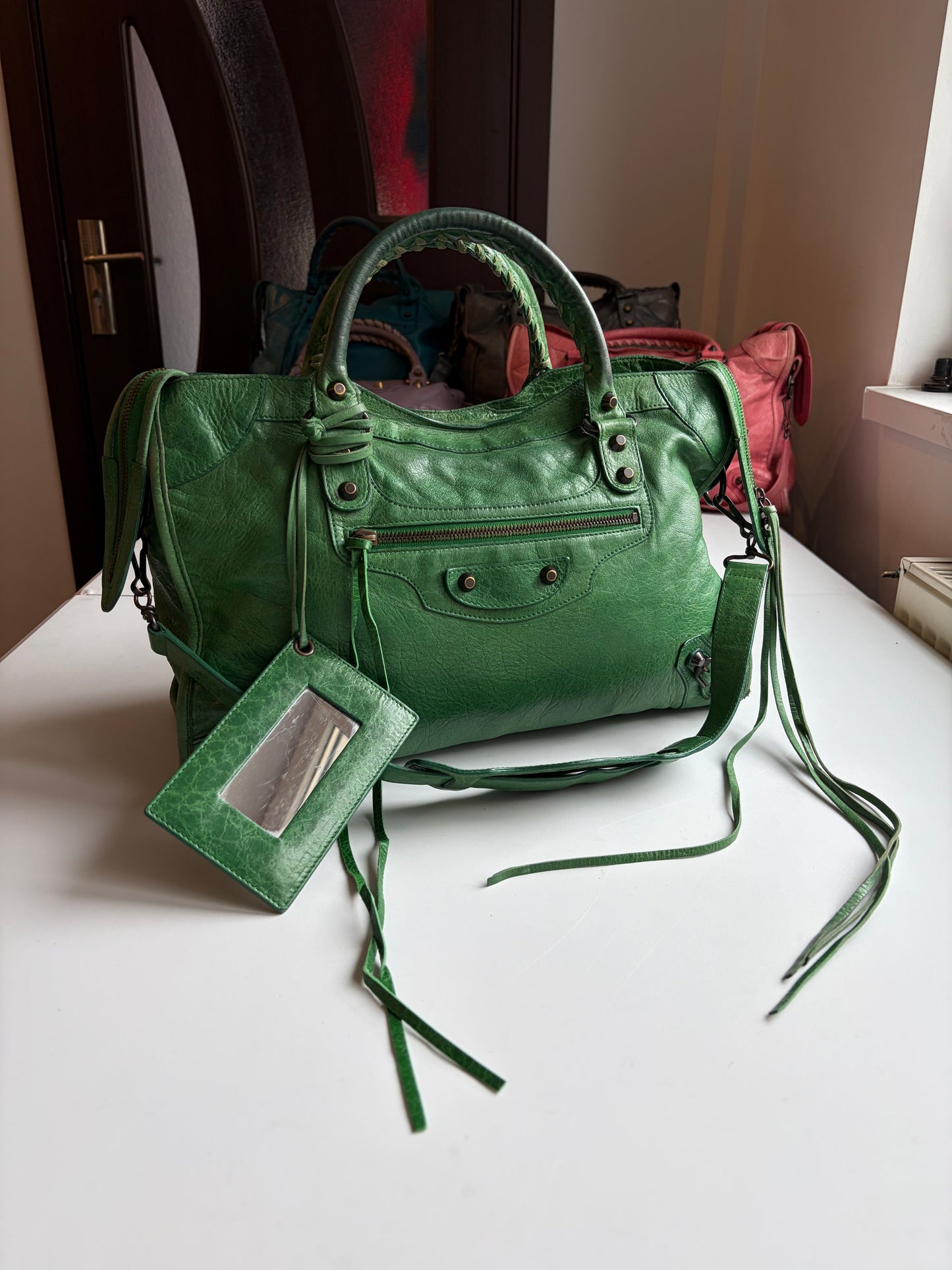 2009 BALENCIAGA Green Lambskin Motorcycle City Bag - green