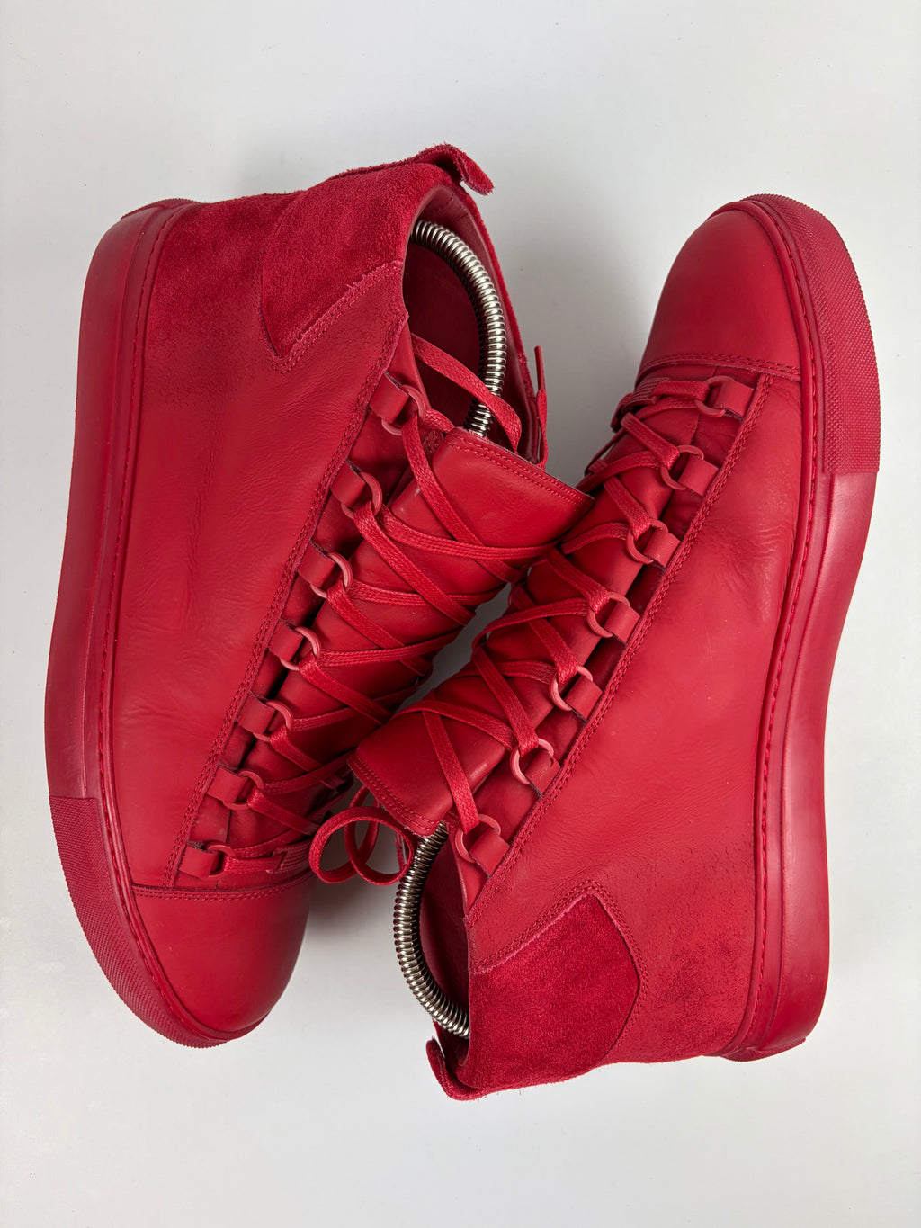 Balenciaga arena leather & suede high tops - eu 44 / us 11 - red