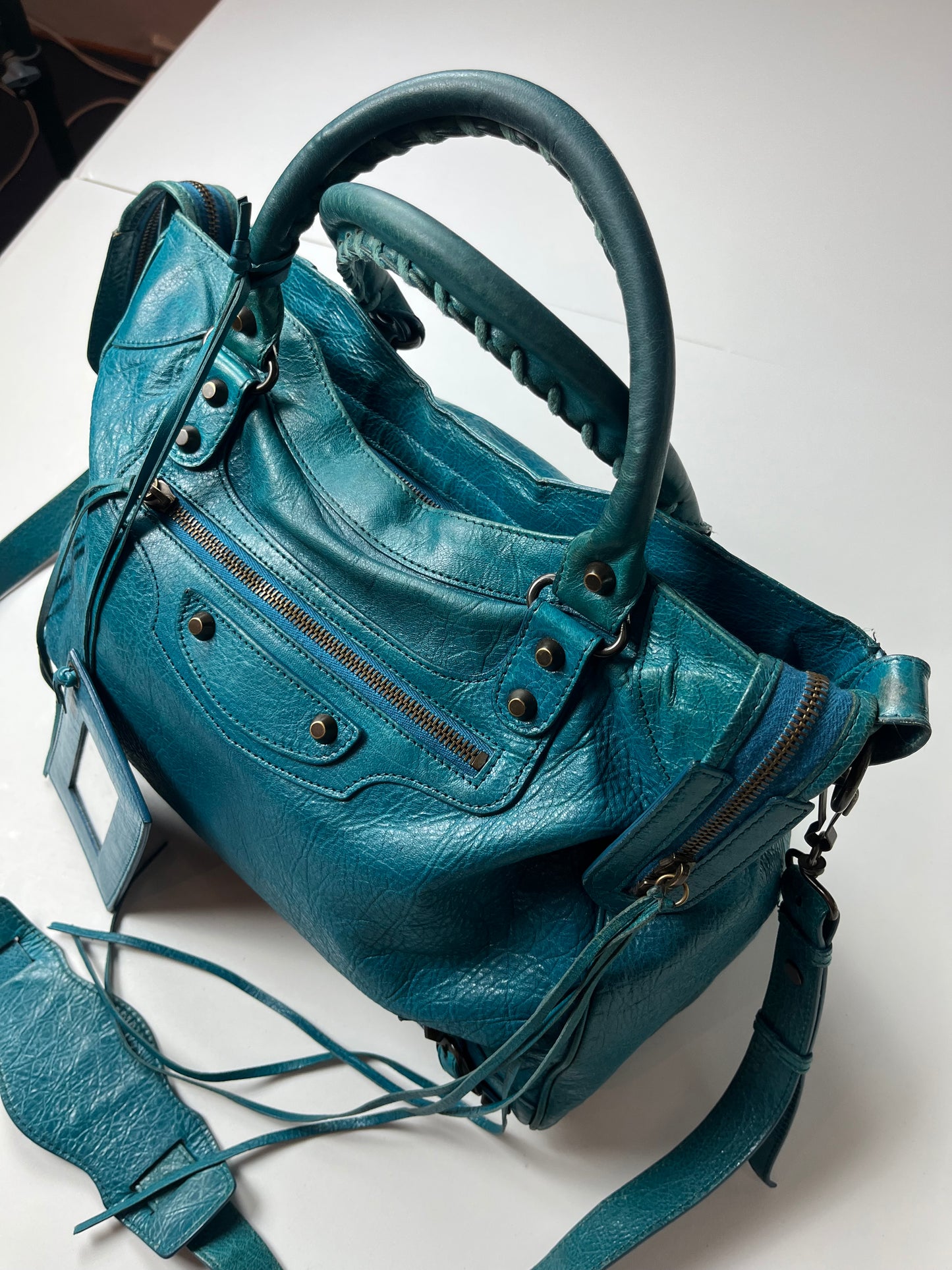 2012 BALENCIAGA
Blue Lambskin Leather Motorcycle City Bag