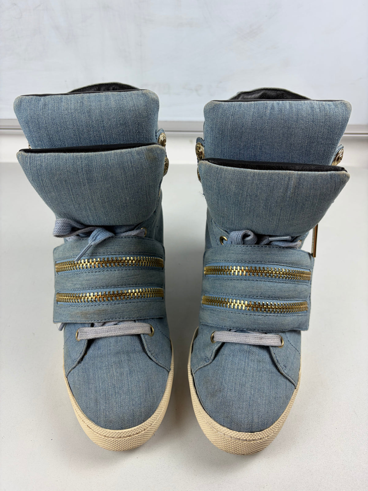 Pierre Balmain denim zipper wedge sneakers - eu 39 / us 8 / uk 6