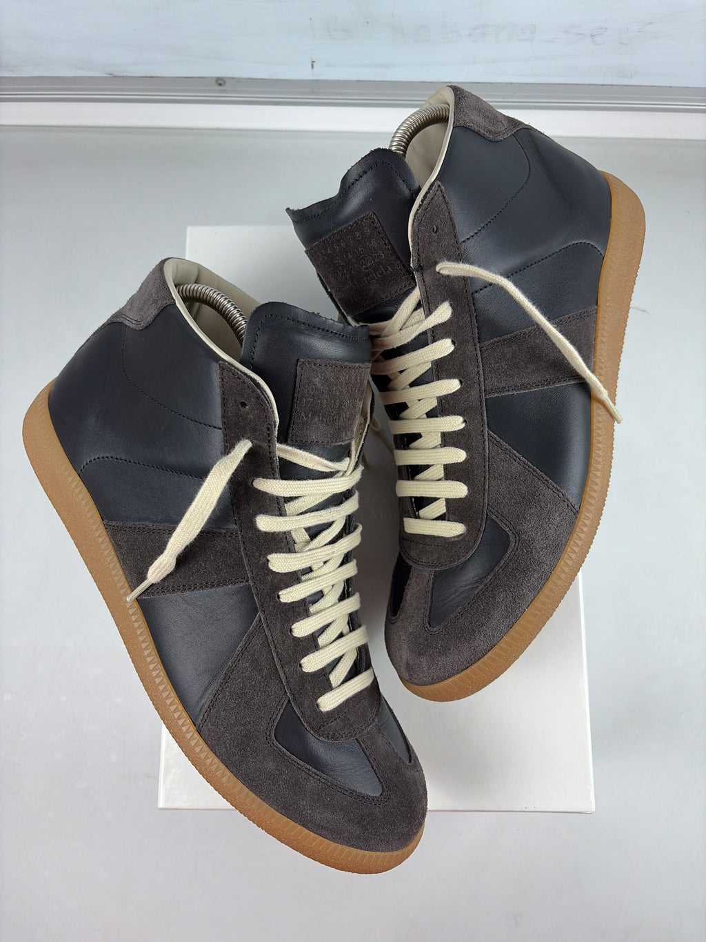 Maison Margiela high top suede & leather gats - eu 44 / us 11 - brown