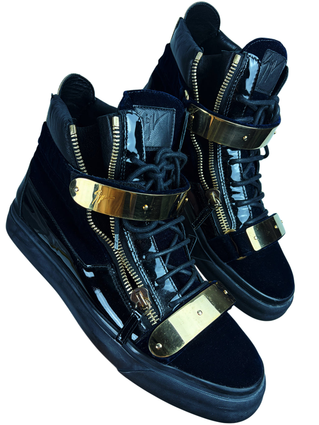 Giuseppe Zanotti velvet & patent leather high tops - eu 44 / us 11 - navy blue