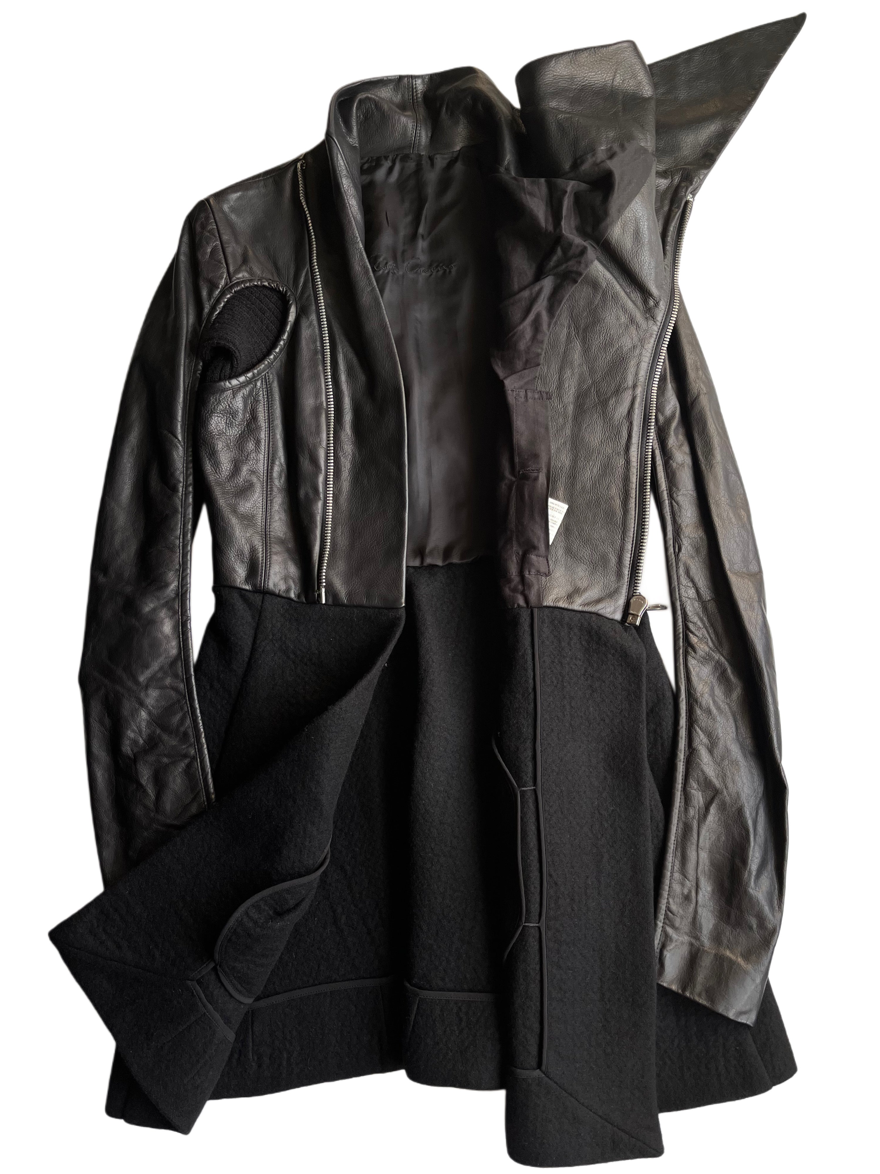 2010 Rick Owens GLEAM leather & cashmere dress jacket - size IT 42 - black